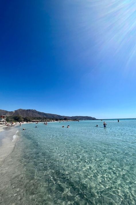 Calm beach with clear water, blue skies and shining sun. Elafonissi Beach, Crete Beaches, Gap Year Travel, H2o Mermaids, Summer Highlights, Greece Beach, Move Abroad, Holiday Mood, Crete Greece