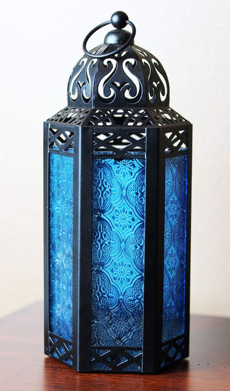 Moroccan Candles, Large Door, Blue Lantern, Lantern Candle Decor, Moroccan Lanterns, Fantasy Decor, Candle Lantern, Led Fairy Lights, Door Opening