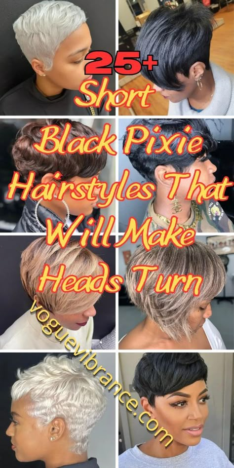 Turn heads with these 25 fierce Pixie Short Black hairstyles! From chic fades to bold twists, discover the perfect style to showcase your unique beauty and confidence. Embrace your natural texture and rock your short hair with unparalleled flair! #PixieShortBlack #HairstyleInspiration #FierceBeauty Pixie Hairstyles 2024, Retro Hairstyles For Short Hair, Texturized Short Hair, Short Hairstyles For Black Women Natural, Cute Short Hairstyles For Black Women, Short Relaxed Hairstyles Pixie Cuts, Short Black Hair Styles, Short Hair Cuts Black Women, Short Hair Styles For Black Women