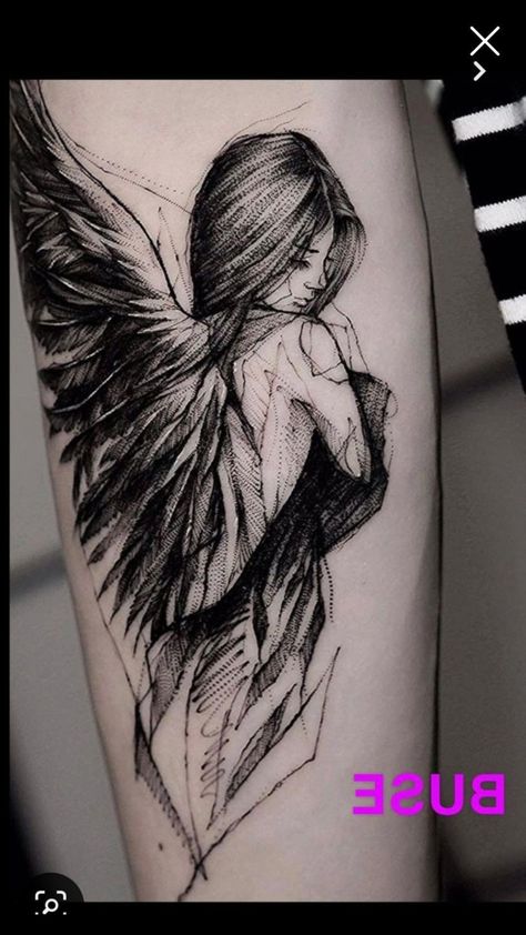 77 Tattoo, Beautiful Angel Tattoos, Tato Minimal, Sketch Style Tattoos, Spirit Tattoo, Angel Tattoo Designs, Tattoo Style Drawings, About Tattoo, Angel Tattoo