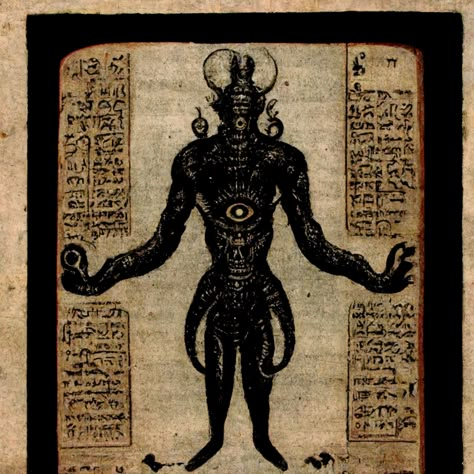 Biblical Monsters, Transmutation Aesthetic, Occult Art Vintage, Biblical Demons, Esoteric Art Occult, Esoteric Wallpaper, Necronomicon Art, Weird Symbols, Occult Art Dark