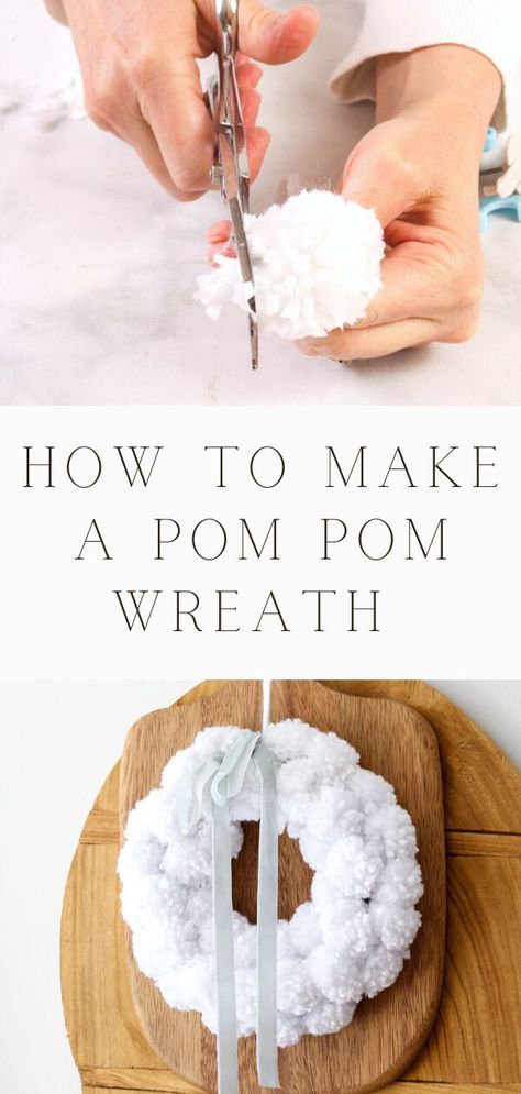 Easy step by step instructions on how to make a pom pom wreath. Here are steps on how to make a pom pom using a pompom maker and steps on how to attach the pom poms to a wreath form. This yarn decoration is perfect for pom pom wreath christmas, easter, valentine's day, fourth of july, fall, autumn, halloween or any holiday. The best pom pom yarn balls tutorial. A great pom pom crafts DIY. Come see pictures on making pom poms. Rudolph Pom Pom Wreath, Mini Pom Pom Wreath, Reindeer Pom Pom Wreath, Pompom Wreath Ideas, Pompom Crafts Ideas, Spring Pom Pom Wreath, How To Make A Pom Pom With Yarn, How To Make Pom Poms With Yarn, Pom Pom Crafts Diy