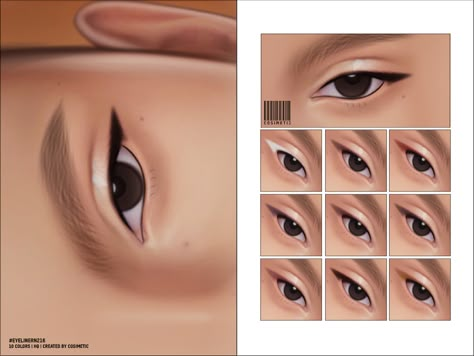 Sims 4 Mm Makeup Cc, Cc Makeup Sims 4, Basic Eyeliner, Mod For Sims 4, Ts4 Makeup, Sims Makeup, Glossy Eyeshadow, Sims 4 Cc Eyes, The Sims 4 Skin