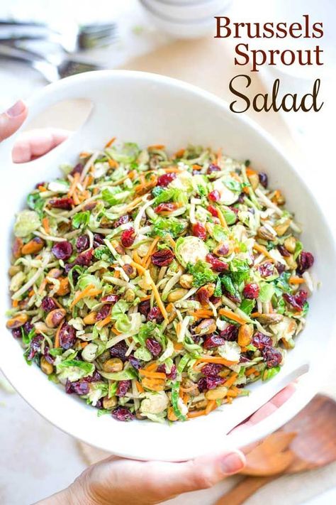 Salad Thanksgiving, Shredded Brussel Sprout Salad, Brussel Sprout Salad Recipes, Brussels Sprout Salad, Thanksgiving Salad, Savory Sides, Maple Balsamic, Sprout Salad, Best Thanksgiving Recipes