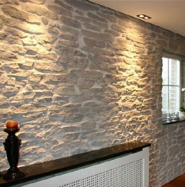 Fake Stone Wall, Stone Wall Living Room, Decorative Stone Wall, Stone Veneer Fireplace, Stone Veneer Wall, Faux Stone Walls, Stone Walls Interior, Wall Design Ideas, Garden Wall Designs