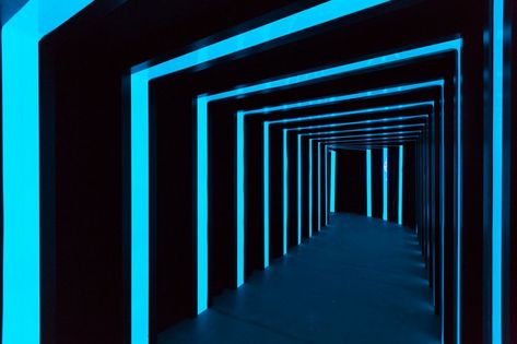 Light Tape Event Entrance Tunnel Branding | www.lighttape.co… | Flickr Wes Anderson Decor, Event Entrance Design, Rock And Roll Theme, Club Interior, Time Tunnel, Reception Desk Counter, Pride Event, Display Lighting, Alien Party