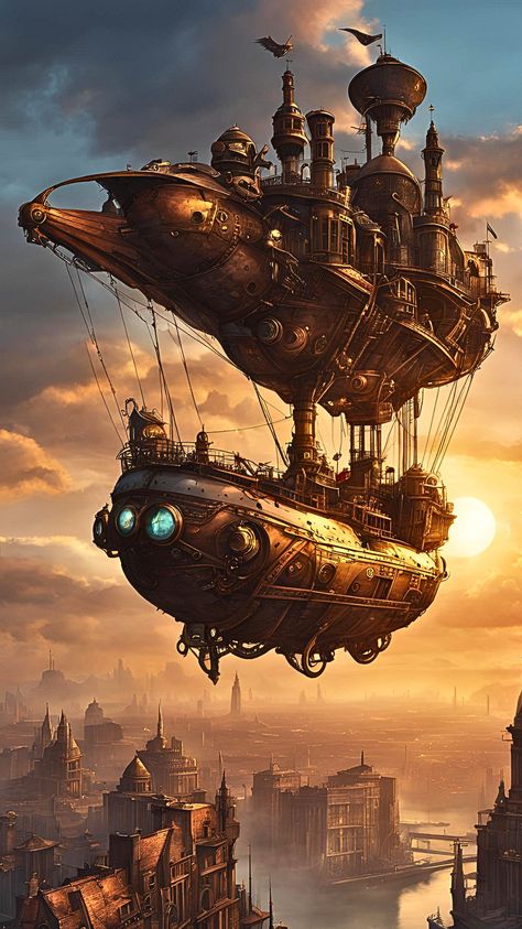 Visit our Channel for all type of Fantasy. linktr.ee/FantasyWorldsUnited #Fantasy #steampunk #art #landscape Scifi Submarine, Steampunk Environment Concept Art, Steampunk Landscape, Steampunk Spaceship, Fantasy Art Landscape, Fantasy Art Style, Steampunk Ship, Flying Ship, Steampunk City