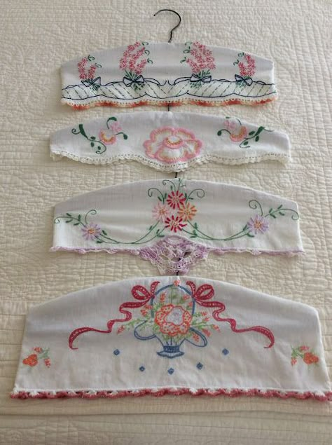 Curtains Made From Vintage Linens, Sewing Trims Ideas, Repurpose Vintage Pillow Cases, What To Do With Vintage Hankies, Using Vintage Linens Ideas, Old Linens Repurposed, Vintage Pillow Cases Ideas, Vintage Embroidery Repurposed, Old Hankies Projects