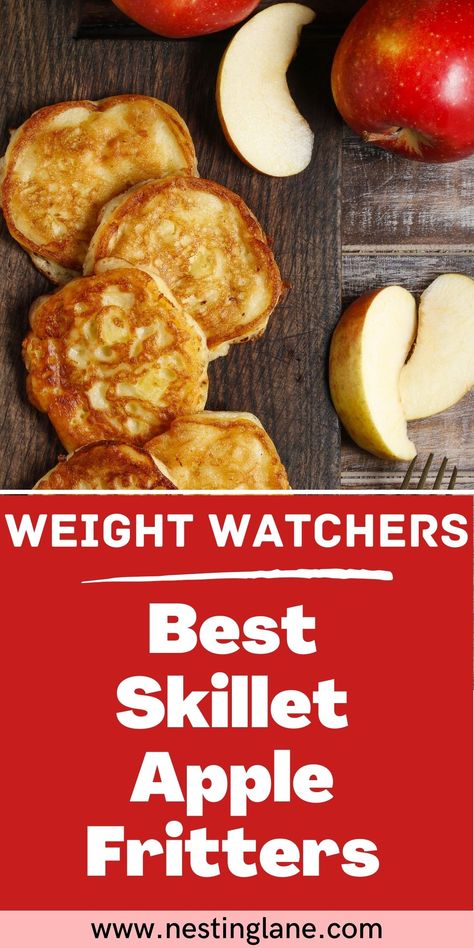 Weight Watchers Skillet Apple Fritters Recipe. A delicious low fat breakfast, or dessert recipe with under 100 calories. Weight Watchers Apple Recipes, Apple Fritters Recipe, Low Fat Breakfast, Weight Watchers Food Points, Ww Breakfast, Smart Points Recipes, Apple Breakfast, Weight Watchers Recipes Desserts, Under 100 Calories