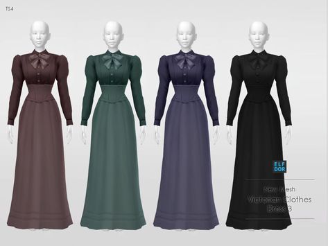 Victorian Clothes Set - Dress 3 - ELFDOR Victorian Mods Sims 4, Sims4 Cc Victorian, Sims 4 19 Century Cc, Sims 3 Victorian Cc, Ts4 Cc Victorian Clothes, Sims 4 Old Clothes, Elfdor Sims 4 Cc, Sims 4 Cc Clothes Victorian, Sims 4 Cc Old Fashioned Clothes