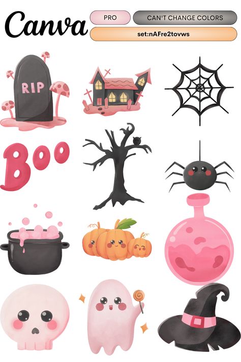 Canva Halloween Elements, Elements Goodnotes, Spider Cute, Canva Halloween, Pink Spider, Canva Keywords, Elements Canva, Keyword Elements Canva, Graphic Shapes Design