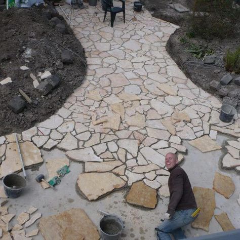 Flagstone Patio Design, Backyard Walkway, Pathway Landscaping, Gravel Patio, Flagstone Patio, Stone Walkway, Garden Walkway, Garden Pathway, Fire Pit Backyard