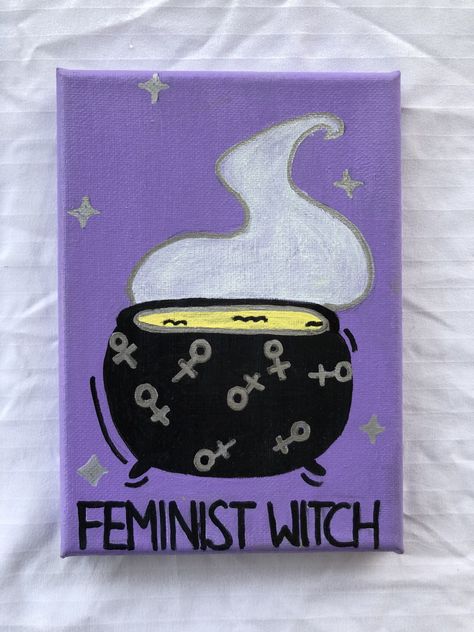 Witchy Painting Ideas, Witch Painting, Cute Easy Paintings, Mini Oil Painting, Wine Painting, Dorm Art, Small Canvas Paintings, Witchy Crafts, Cute Canvas Paintings