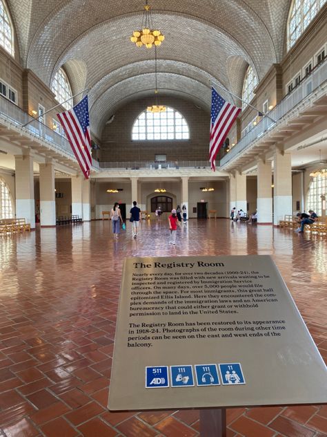 the registry room on ellis island Ellidaey Island, Long Island Ny Aesthetic, Hart Island New York, Fishers Island New York, Ancestry Scrapbooking, Ellis Island