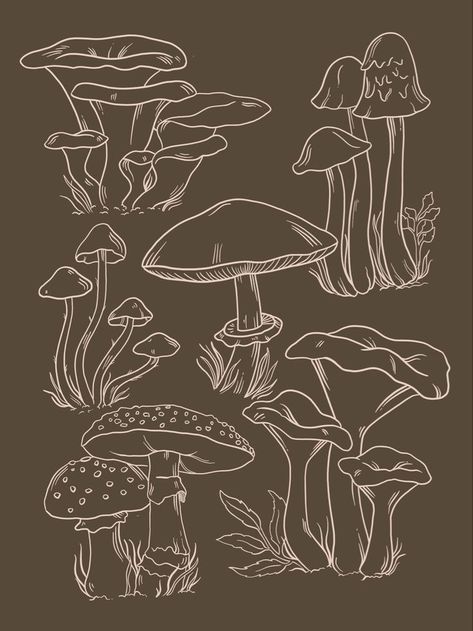 Mushroom Patch Drawing, Mushroom Forest Drawing Easy, Long Mushroom Drawing, Basic Mushroom Drawing, Posca Pens Art Mushroom, Mushrooms Line Art, Mashrooms Drawing Aesthetic Indie, Mushroom Cluster Drawing, Mushroom Astethic Drawing