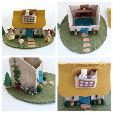 Thatched Roof Cottage Playscape Play Mat - wool felt dollhouse pretend play - storytelling fantasy storybook fairytale - turquoise door toy | Felt play mat, Felt toys, Play mat Felt Pretend Play, Felt Dollhouse, Thatched Roof Cottage, Turquoise Door, Felt Play Mat, Felt House, Play Mats, Thatched Roof, Waldorf Toys