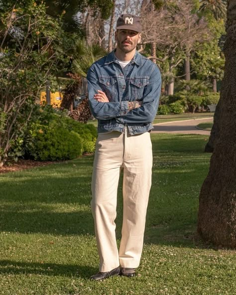 Vintage Denim Jacket Outfit, Cropped Denim Jacket Outfit, Cropped Jacket Outfit, San Diego Fashion, Steve Mcqueen Style, Dapper Gentleman Style, Denim Outfit Men, Classy Clothing, Sport Jacket Men