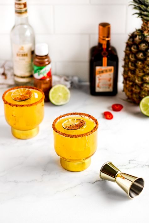 Tajin Margarita Tajin Margarita, Cocktails With Tajin Rim, Tajin Rim Margarita, Mango Jalapeno Margarita, Jalepeno Mango Margarita, Silver Tequila, Make Simple Syrup, Mango Flavor, Chile Pepper