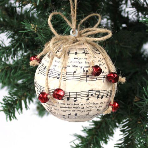 Sheet Music Ornament - FloraCraft Hymn Page Ornaments, Christmas Decor Ideas 2023 Trends, Sheet Music Ornaments, Music Christmas Ornaments, Sheet Music Crafts, Jul Diy, Music Ornaments, Music Crafts, Music Paper