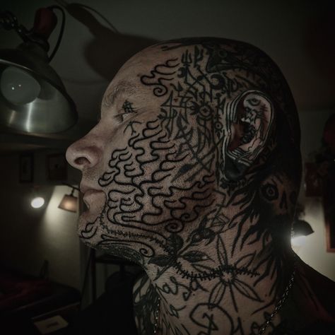 GUY LE TATTOOER Guy Le Tattooer, Facial Tattoos, Blue Ink, Facial, Tattoos