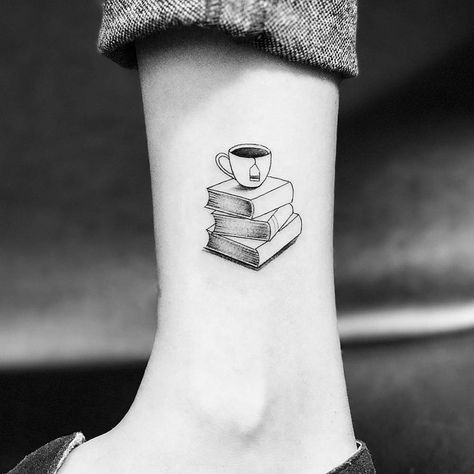 Writer Tattoo, Coffee Cup Tattoo, Book Lover Tattoo, Tea Tattoo, Bookish Tattoos, Cup Tattoo, Petit Tattoo, Literary Tattoos, Coffee Tattoos