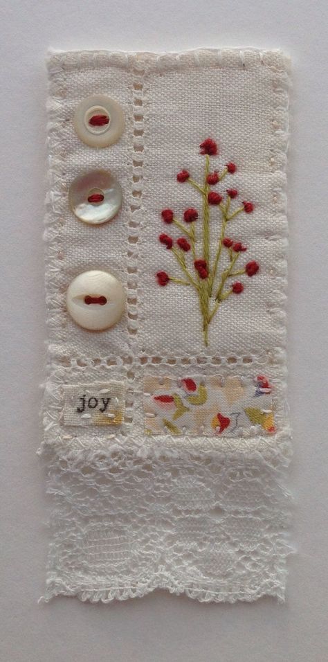 Slow Sewing, Fabric Brooches, Fabric Postcards, Fabric Brooch, Fabric Cards, Prayer Flags, Fabric Journals, 자수 디자인, Slow Stitching