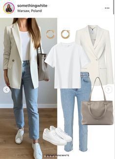 Outfit Blazer Blanco Casual, Sako Outfit, Dutch Style, Casual Work Outfits Women, Spring Work Outfits, Over 60 Fashion, Office Outfit, Casual Day Outfits, Mode Casual