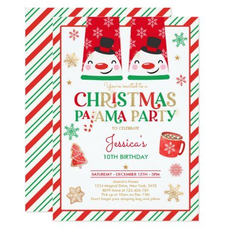 Red And Gold Christmas Pajama Birthday Party Invitation Invitation Red And Gold, Pajama Birthday Parties, Slumber Party Invitations, Christmas Pajama Party, Kids Sleepover, Gold Holiday, Holiday Invitations, Holiday Pajamas, Christmas Invitations