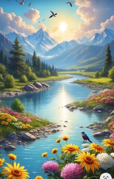 Beautiful Paintings Of Nature, Beautiful Scenery Photography, Beautiful Art Pictures, Pretty Landscapes, Landscape Art Painting, Beautiful Images Nature, Nature Art Painting, Beautiful Landscape Wallpaper, Beautiful Nature Wallpaper