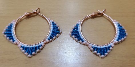 Ladder Stitch Blue, Pink and White Hoop Earrings - for K White Hoop Earrings, Stitch Blue, Ladder Stitch, Beaded Jewellery, Pink And White, Beaded Jewelry, Hoop Earrings, Pink, Blue