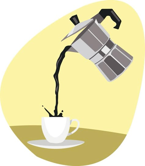 Coffee Pouring, Espresso Pot, Pouring Coffee, Italian Coffee Maker, Coffee Nook, Vector Food, Moka Pot, Object Design, Poster Inspiration