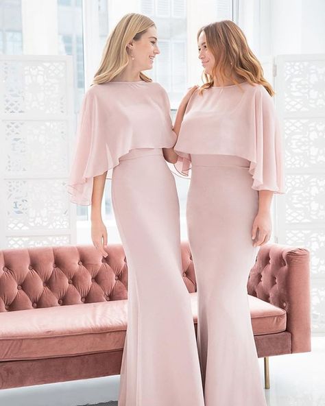 It is all about the cape this season! @hayleypaigeoccasions is bringing this trend  to #teambride!!! . . . #hayleypaigeoccasions #jlmcouture #bridalfashion #bridalinspiration #bridalinspo #bridalparty  #bridalstyle #chiffon #bride #gettingmarried #goals # Bridesmaids Gown, Theme Inspiration, Hayley Paige, Modest Dresses Casual, Cheap Evening Dresses, Black Bridesmaid Dresses, Evening Dress Fashion, Gala Dresses, A Line Gown