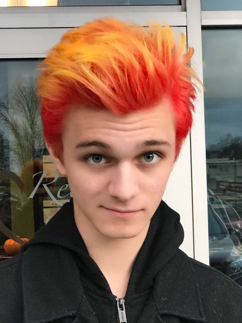 Probably a better version of Phoenix's hair tbh Fire Hair Color, Boys Colored Hair, Flame Hair, Cheveux Oranges, Phoenix Hair, Yellow Hair Color, Red Hair Men, Shaved Hair Designs, Fire Hair