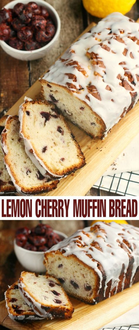 This Cherry-Lemon Muffin Bread is full of flavour and the same great texture you find in a muffin but with the convenience of a quick bread. It is delicious for breakfast or really any time of the day. Cherry Bread, Cherry Muffins, Lemon Dessert, Frugal Mom, Lemon Loaf, Blueberry Bread, Muffin Bread, Lemon Muffins, Loaf Recipes