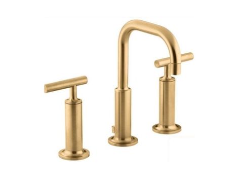 Boho Bathroom | COCOCOZY Kohler Bathroom Faucet, Gold Bathroom Faucet, Kohler Purist, Kohler Bathroom, Kohler Faucet, Contemporary Bathroom Sinks, Vanity Faucet, Gold Bathroom, Widespread Bathroom Faucet