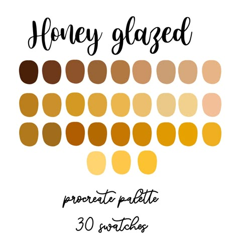 Yellow Procreate Palette, Honey Color Palette, Procreate Palettes, Flat Color Palette, Color Mixing Chart, Color Design Inspiration, Hex Color Palette, Color Palette Challenge, Color Schemes Colour Palettes