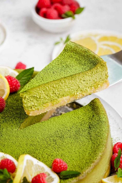 Matcha Cheesecake - Texanerin Baking Gluten Free Cheesecake Crust, Cheesecake Crust Recipe, Green Tea Cheesecake, Green Nutrition, Moringa Recipes, Shortbread Cookie Crust, Homemade Shortbread, Matcha Cheesecake, Raw Dessert Recipes