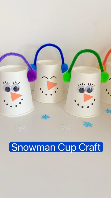 Elementary December Crafts, Snowman Cup Craft, Oatmeal Container Crafts For Kids, Easy Holiday Kids Crafts, Holiday Crafts For Kindergarteners, January Activities For Seniors Winter Craft, Paper Cup Christmas Crafts, Winter Projects For Kids Elementary, December Crafts For Seniors