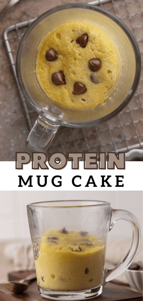 This is an easy protein mug cake recipe that uses whey protein to increase the protein content of the cake. It is delicious and easy to make! Protein Powder Cake Recipe, Protein Mug Cake Recipe, Protein Powder Cake, Protien Mug Cake, Cake With Chocolate Chips, Protein Mug Cake, Whey Protein Recipes, Baking With Protein Powder, Chocolate Chip Mug Cake