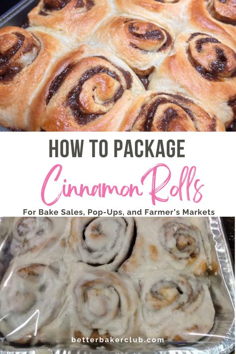 Cinnamon Roll Packaging, Cinnamon Roll Gift, Bakery Boxes Packaging, Fundraiser Bake Sale, Bake Sale Displays, Cinnamon Roll Recipes, Homemade Cinnamon Roll, Bake Sale Packaging, Roll Packaging