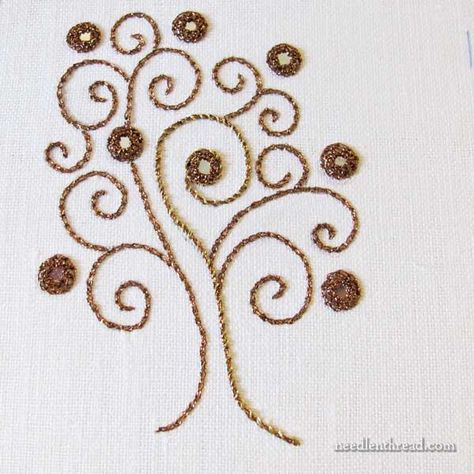 Overcasting Stitch Embroidery Designs, Types Of Embroidery Stitches, Couching Stitch, Embroidered Tree, Tambour Beading, Advanced Embroidery, Lazy Daisy Stitch, Saree Embroidery Design, Chain Stitch Embroidery