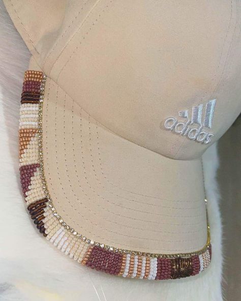 Beading Hat Brim Tutorial, Beaded Baseball Hat, Beaded Hat Rim Patterns, Beaded Hat Patterns, Beaded Baseball Hat Brim Patterns, Beaded Ball Caps, Beaded Hats Native American, Apache Beadwork, Beaded Baseball Caps