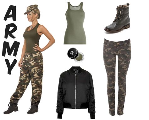 Army costume with camo leggings Diy Army Costume, Army Girl Halloween, Army Girl Halloween Costume, Army Fancy Dress, Army Halloween, Army Girl Costumes, Army Halloween Costumes, Diy Halloween Costumes For Girls, Diy Girls Costumes