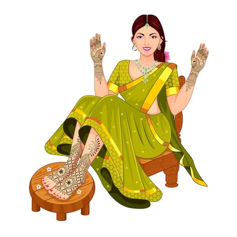 Mehndi Decoration Illustration, Indian Bride Mehendi Illustration, Mahendi Welcome Board, Mehendi Caricature Bride, Mehendi Bride Illustration, Mehandi Illustration, Haldi Images, Pooja Illustration, Mehndi Cartoon