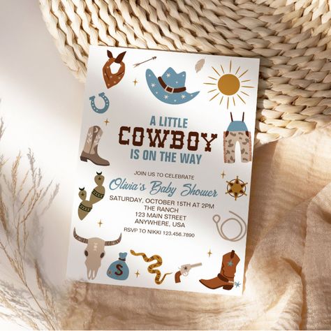 Western Cowboy Blue Plaid Baby Shower Invitation - Baby Shower Invitations Western Baby Shower Invitations, Rodeo Baby Shower, Cowboy Baby Shower Invitations, Cowboy First Birthday, Cowboy Invitations, Rodeo Baby, Plaid Baby Shower, Cowboy Baby Shower, Cowboy Baby