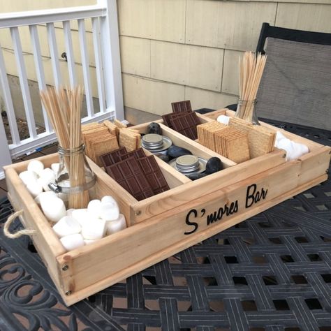 Smores Bar Smores Tray Smores Bar Station Smores Box | Etsy Bar Station Wedding, Wedding Dessert Station, Smores Tray, Smores Bar Party, Dessert Station Wedding, S'mores Box, S'mores Tray, Camping Lake, Smores Bar