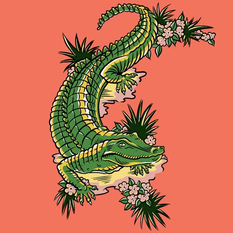 Gator Artwork, Cute Alligator Art, Alligator Painting, Gator Tattoo, Alligator Wallpaper, Gator Art, Alligator Illustration, Alligator Drawing, Alligator Art