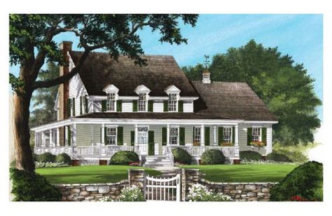 Front Elevation Homes With Wrap Around Porches, Southern Style House Plans, Southern House Plan, Farmhouse Fireplace, Southern House Plans, Farmhouse Traditional, Estilo Country, Country Style House Plans, Country House Plan