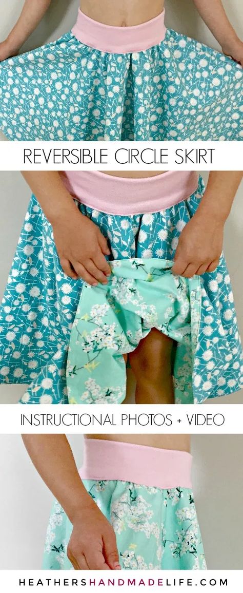 Sew a reversible circle skirt | Heather's Handmade Life Repurposed Womens Clothing, Easy Girl Dresses To Sew, Easy Sewing Skirt, Easy To Sew Dresses, Easy Skirts To Sew, Easy Sew Skirt, Diy Circle Skirt, Circle Maxi Skirt, Skirt Tutu