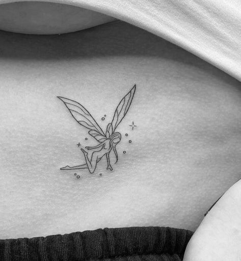 Fairy Minimalist Tattoo, Sis Tatoos, Minimal Fairy Tattoo, Fairy Tattoo Designs Vintage, Fairy And Mermaid Tattoo, Minimalist Fairy Tattoo, Hip Bone Tattoos Women, Fairy Tattoo Ideas, Small Fairy Tattoos